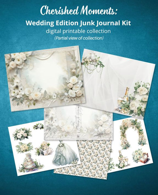 Elegant Wedding Junk Journal Kit – Vintage Printable Ephemera, Tags & Pages | Digital Download