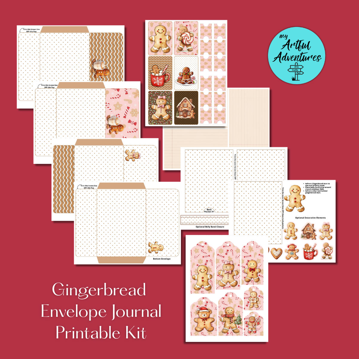 Gingerbread Envelope Folio Printable Kit