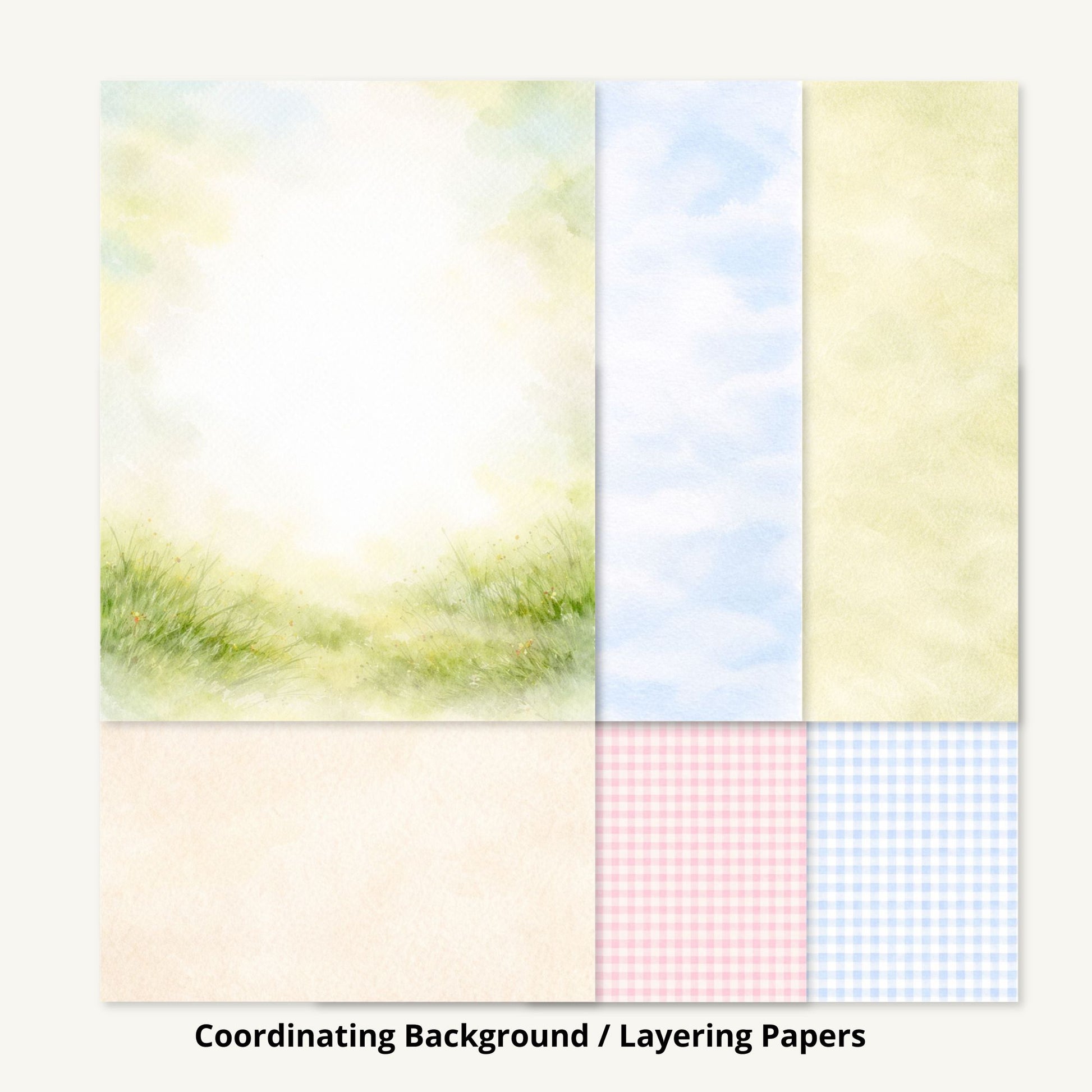 Set of six background and layering papers with different patterns and colors.