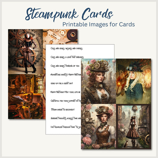Steampunk Printable Card Fronts – A2 Greeting Card Images & Phrases