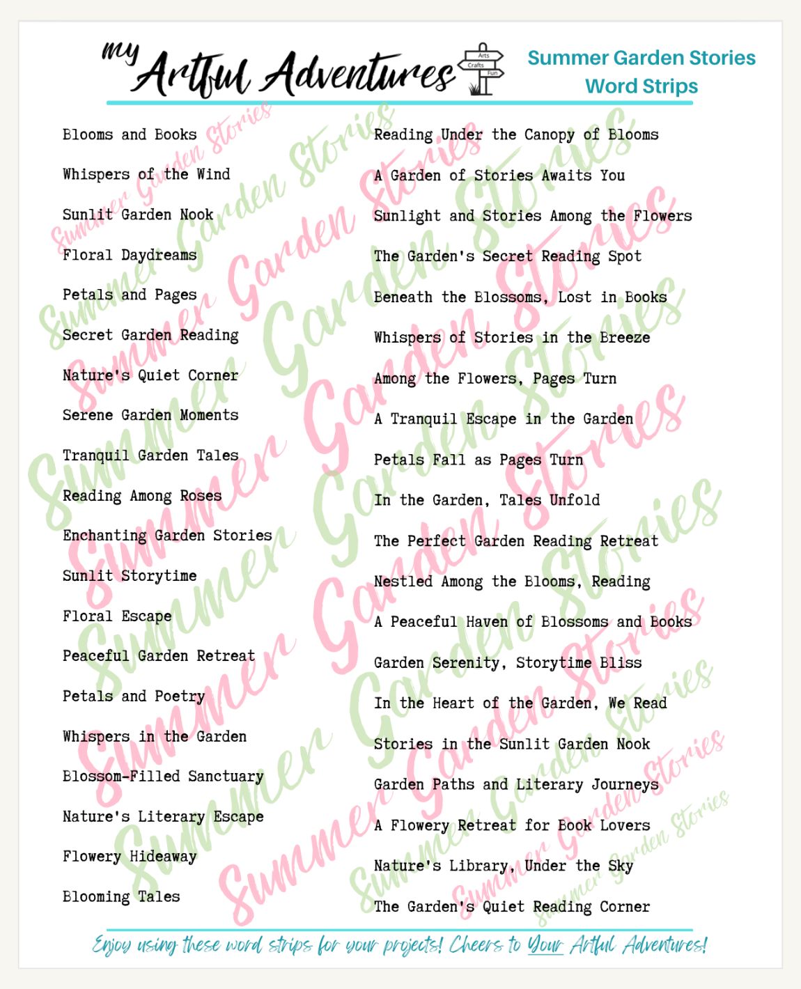 Summer Garden Stories Printable Folio