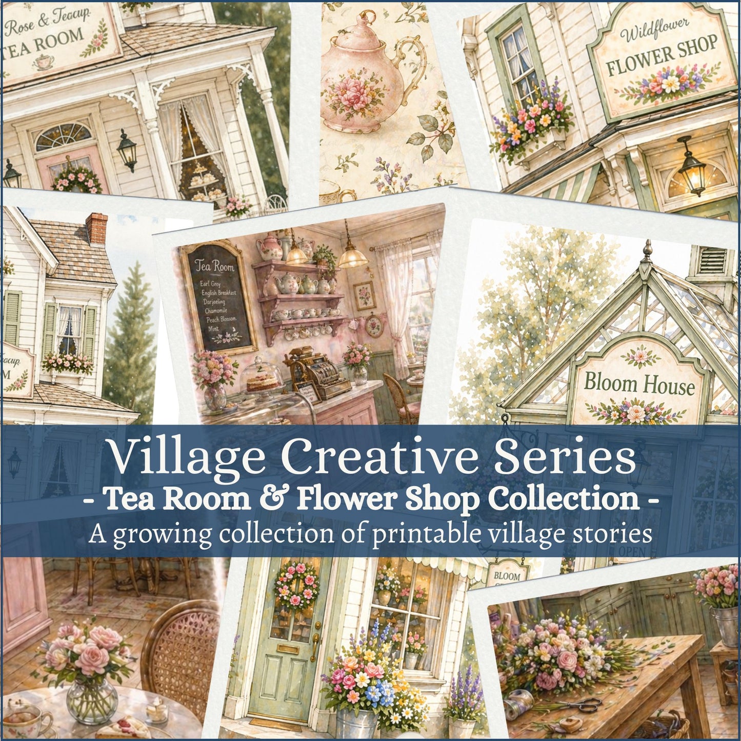Tea Room and Flower Shop printable journal kit from the Village Creative Series