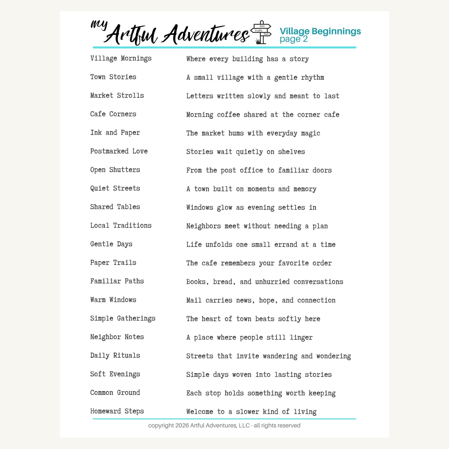 Printable word strips for village junk journaling pages