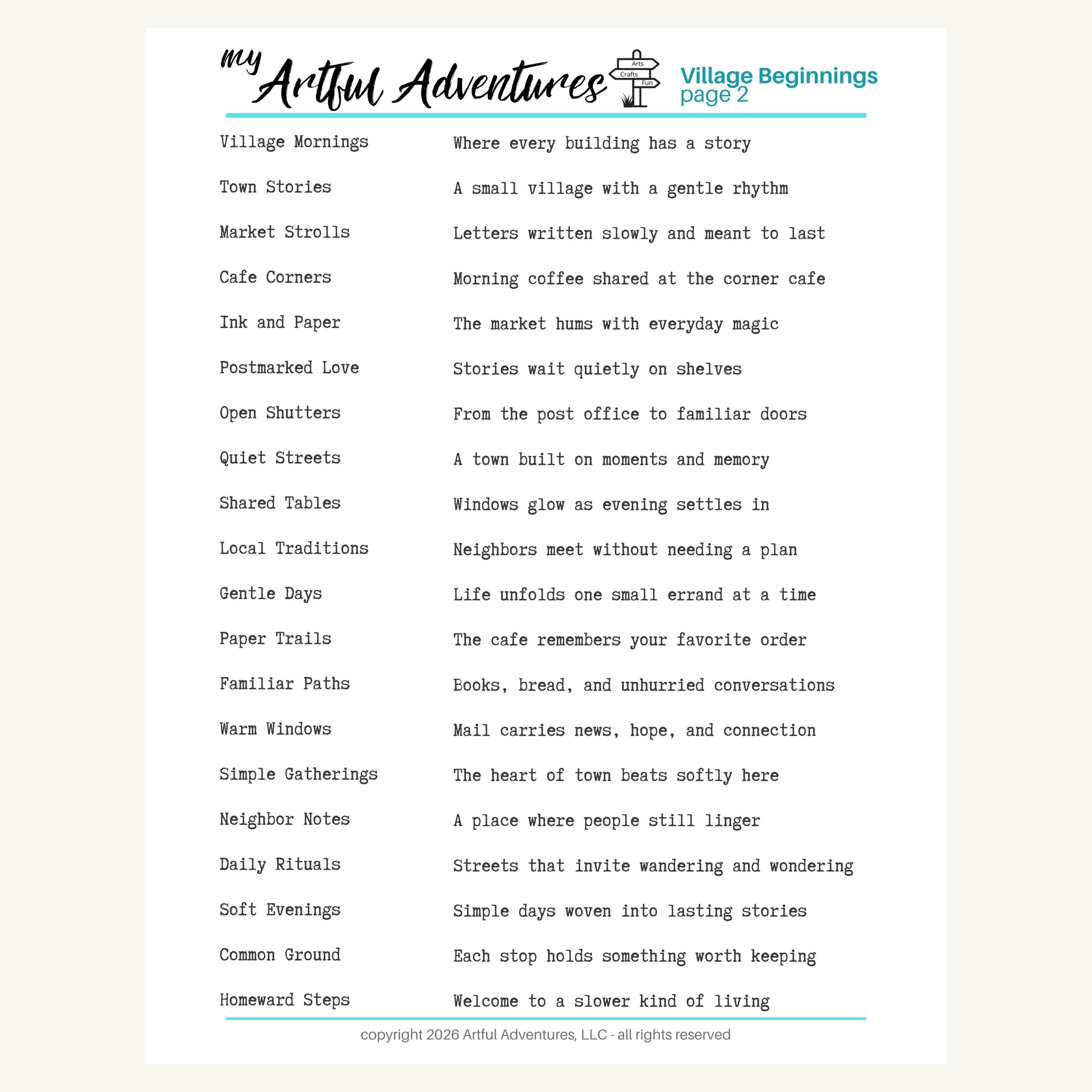 Printable word strips for village junk journaling pages